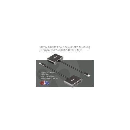Club 3D CSV-1552 USB-C gen 2 til HDMI, DisplayPort 1.4 Videoadapter Sort
